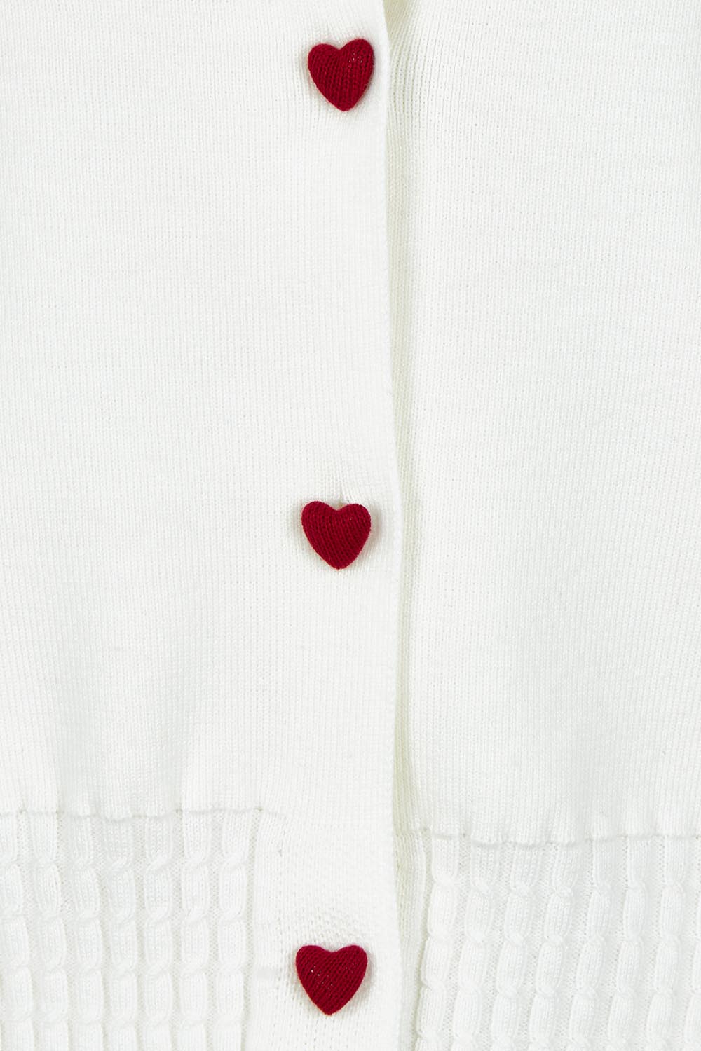 Product shot of the Cotton Blend Heart Button Cardigan in colour Whiteheart (White), detail