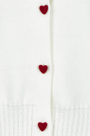 Product shot of the Cotton Blend Heart Button Cardigan in colour Whiteheart (White), detail