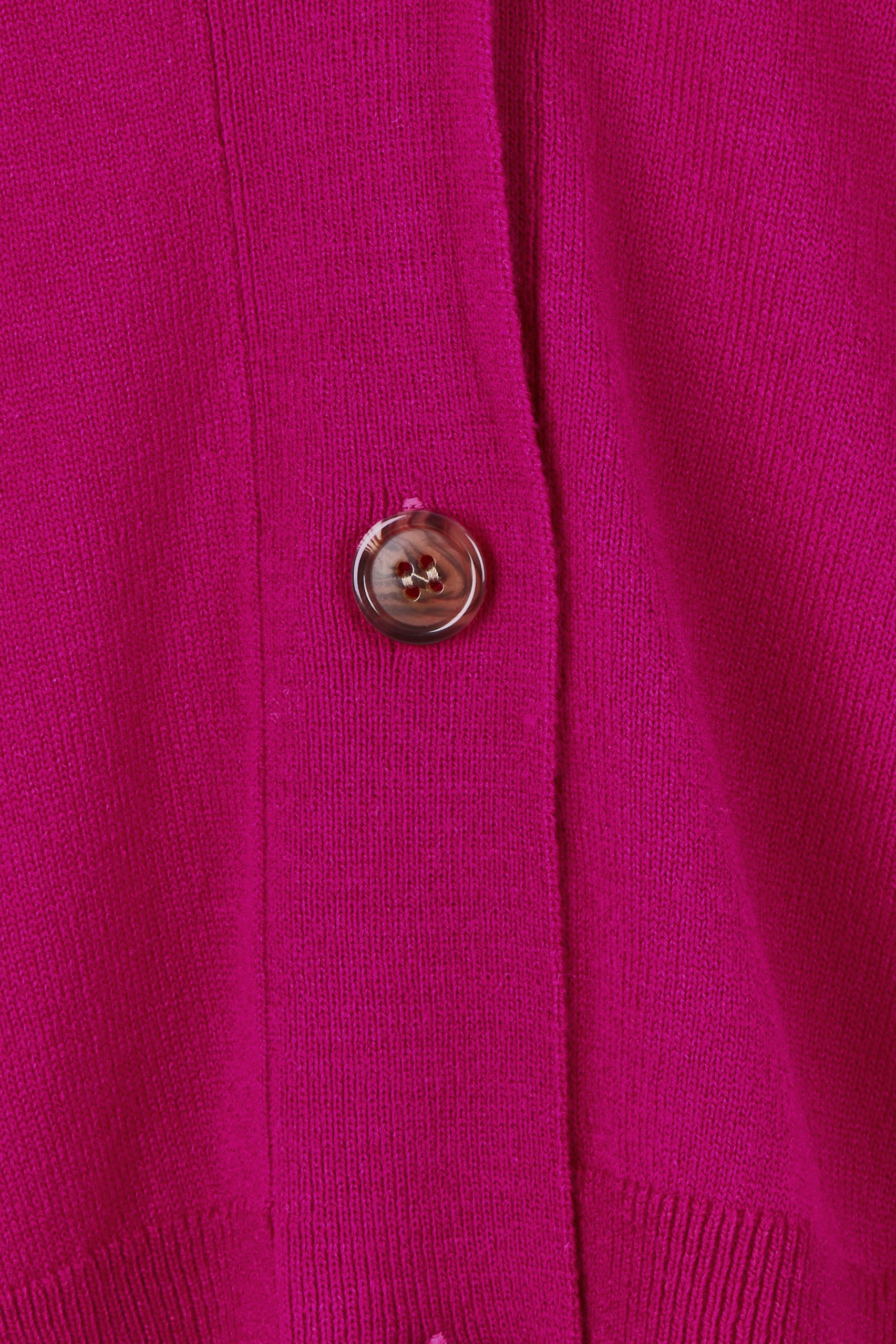 Product shot of the Relaxed Collar Cardigan in colour Fuschia (Pink), detail