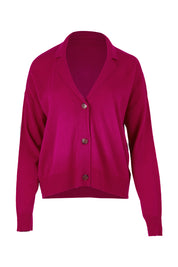 Product shot of the Relaxed Collar Cardigan in colour Fuschia (Pink), from the front