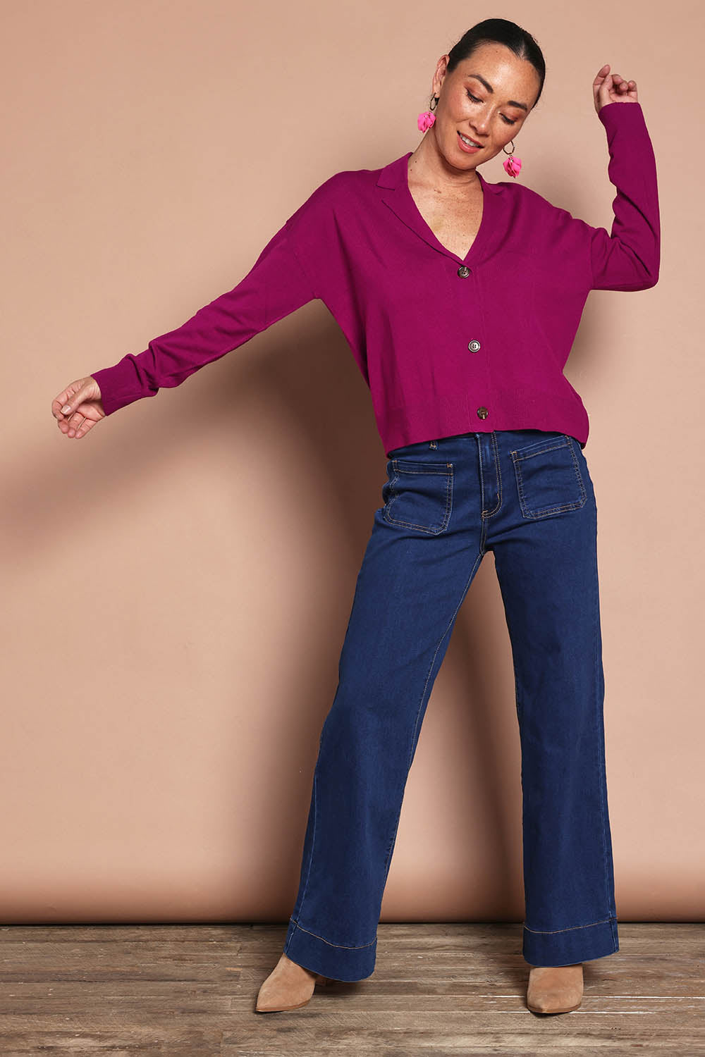 Relaxed Collar Cardigan – Magenta