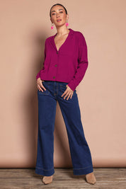 Relaxed Collar Cardigan – Magenta
