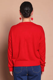 Relaxed Collar Cardigan – Red
