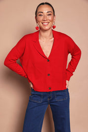 Relaxed Collar Cardigan – Red