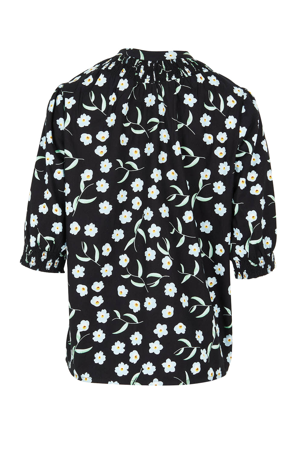 Product shot of the Cotton Button Up Shirt in colour Floret (Black), from the back