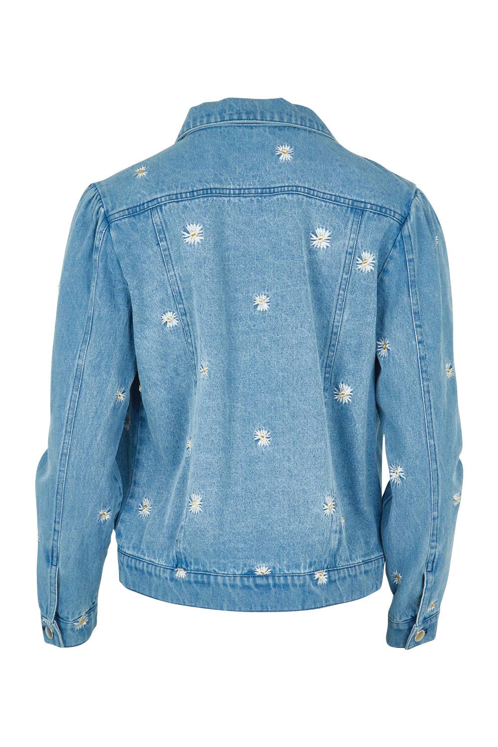 Product shot of the Daisy Denim Jacket in colour Daisy (Blue), from the back
