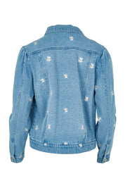 Product shot of the Daisy Denim Jacket in colour Daisy (Blue), from the back