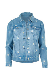 Product shot of the Daisy Denim Jacket in colour Daisy (Blue), from the front