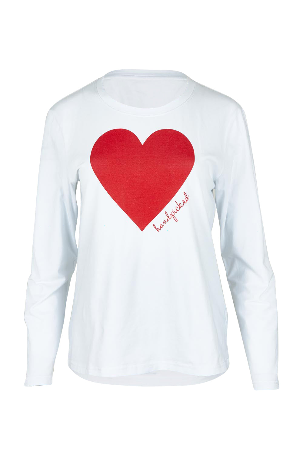 Product shot of the Mercerized Cotton Love Long Sleeve Tee in colour Red (White), from the front