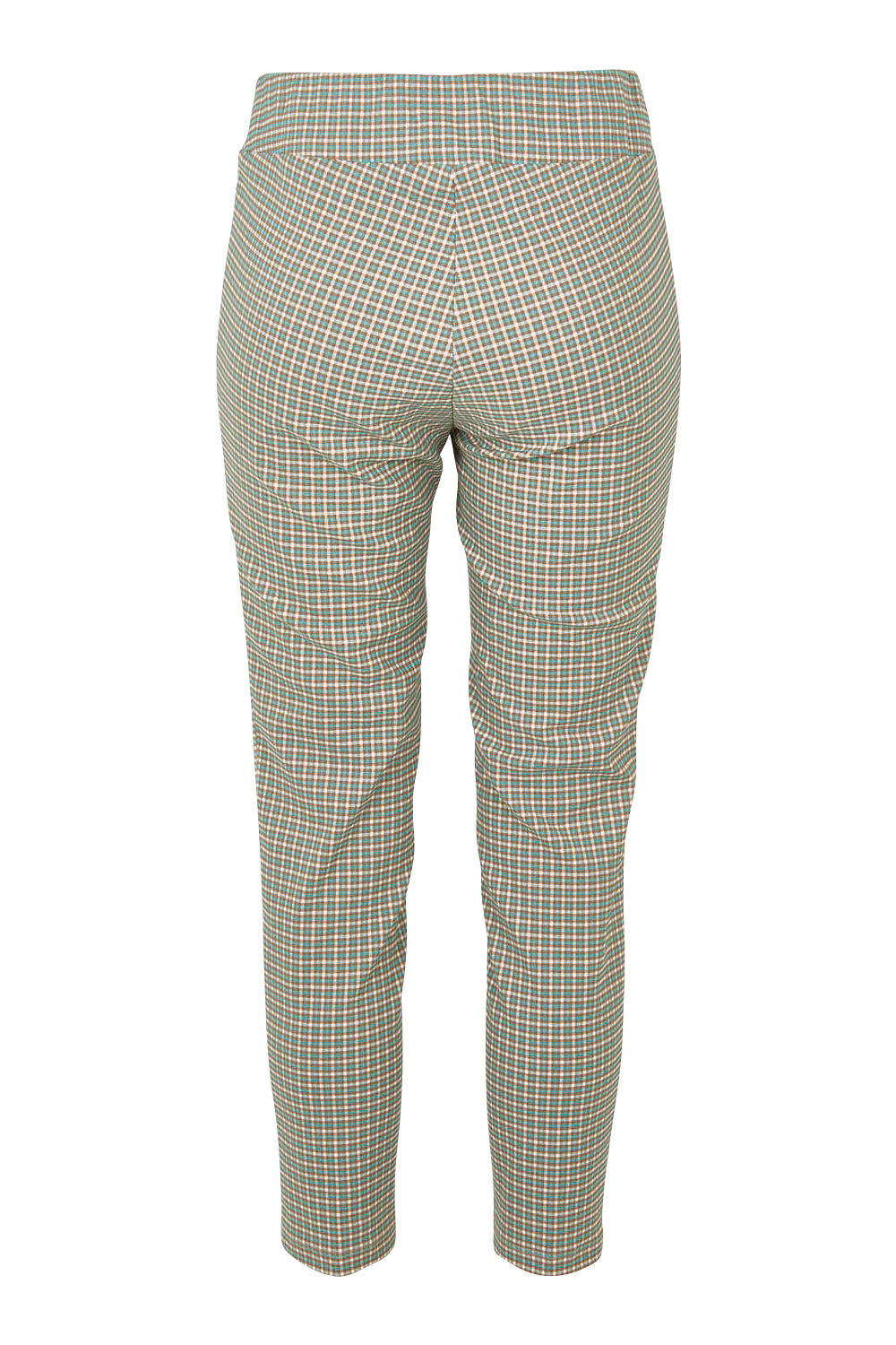 Product shot of the Pull On Check Pants in colour Mintcheck (Blue), from the back