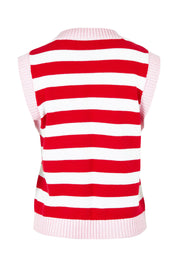 Product shot of the Cotton Blend Stripe Vest in colour Redwhite (Red), from the back