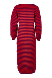Product shot of the Cotton Stripe Knit Dress in colour Redpurple (Red), from the back
