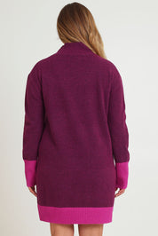Model Chanel wearing size XL of the Two Tone Knit Dress in colour Wildberry (Pink), from the back