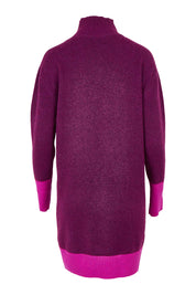 Product shot of the Two Tone Knit Dress in colour Wildberry (Pink), from the back