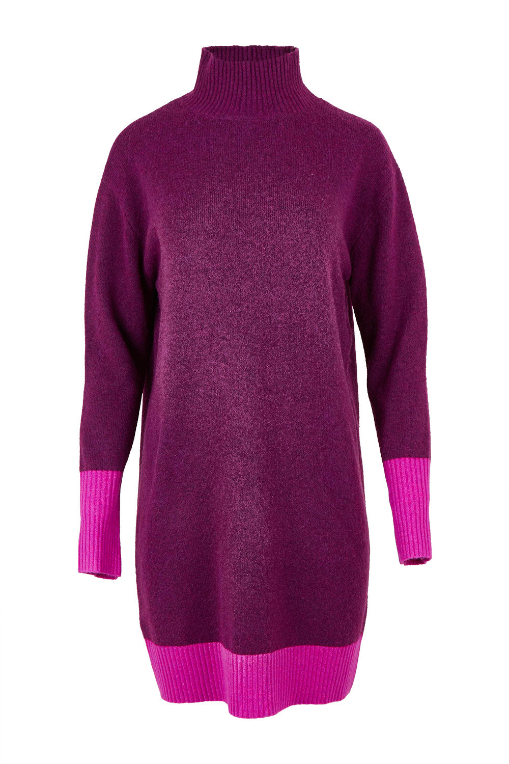 Product shot of the Two Tone Knit Dress in colour Wildberry (Pink), from the front