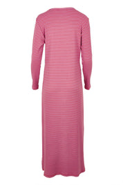 Product shot of the Cotton Long Sleeve Stripe Dress in colour Redlilac (Red), from the back