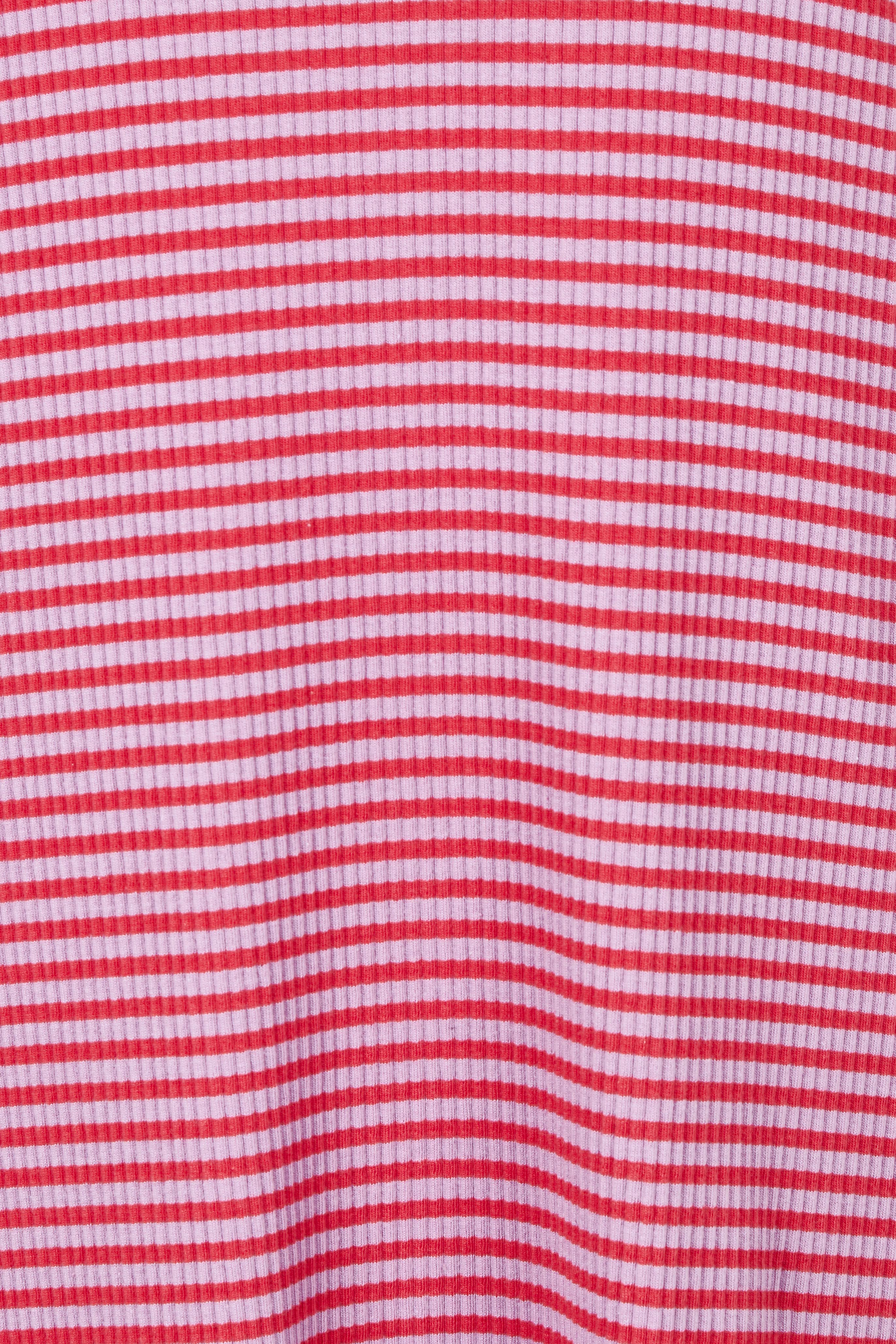 Product shot of the Cotton Long Sleeve Stripe Dress in colour Redlilac (Red), detail