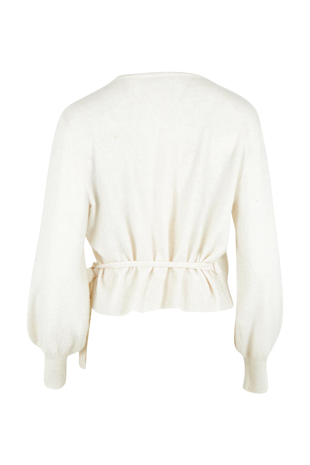 Product shot of the Wrap Knit Sweater in colour Cream (White), from the back