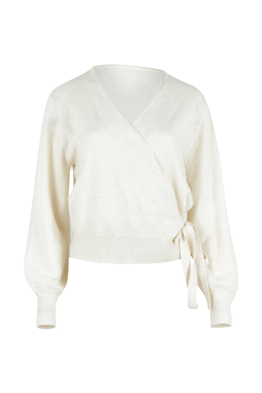 Product shot of the Wrap Knit Sweater in colour Cream (White), from the front
