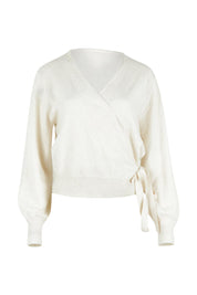 Product shot of the Wrap Knit Sweater in colour Cream (White), from the front