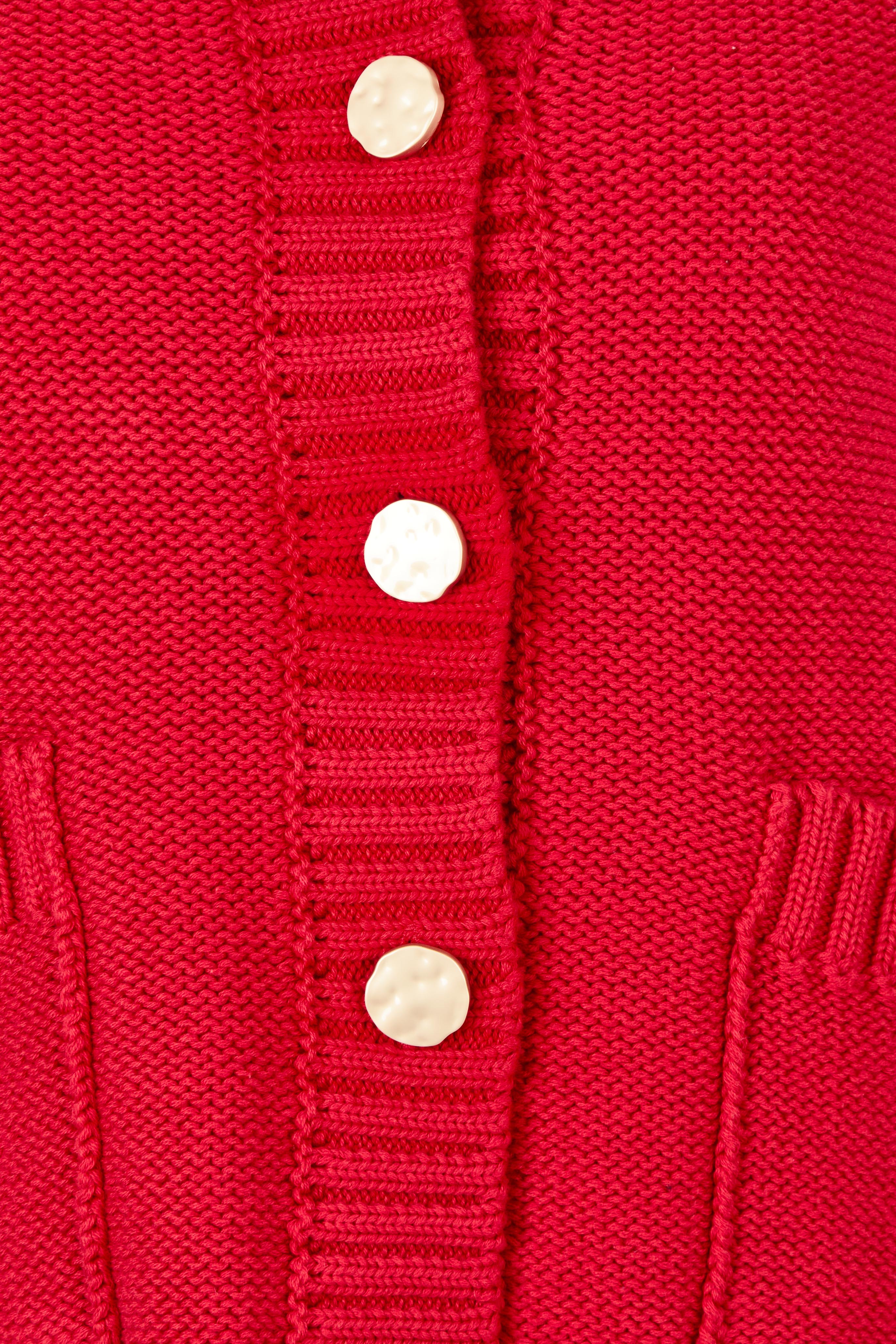 Product shot of the Cotton Cardigan in colour Red (Red), detail