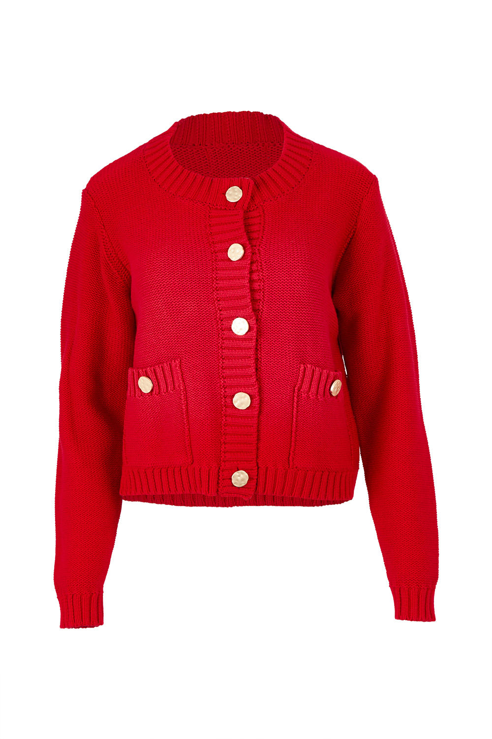 Product shot of the Cotton Cardigan in colour Red (Red), from the front