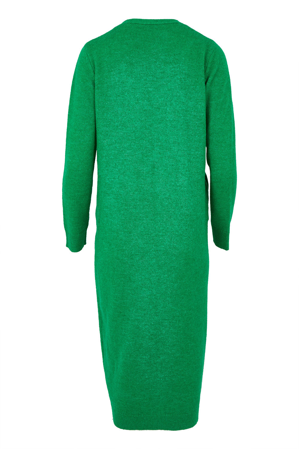 Product shot of the Long Textured Cardigan in colour Boldgreen (Green), from the back