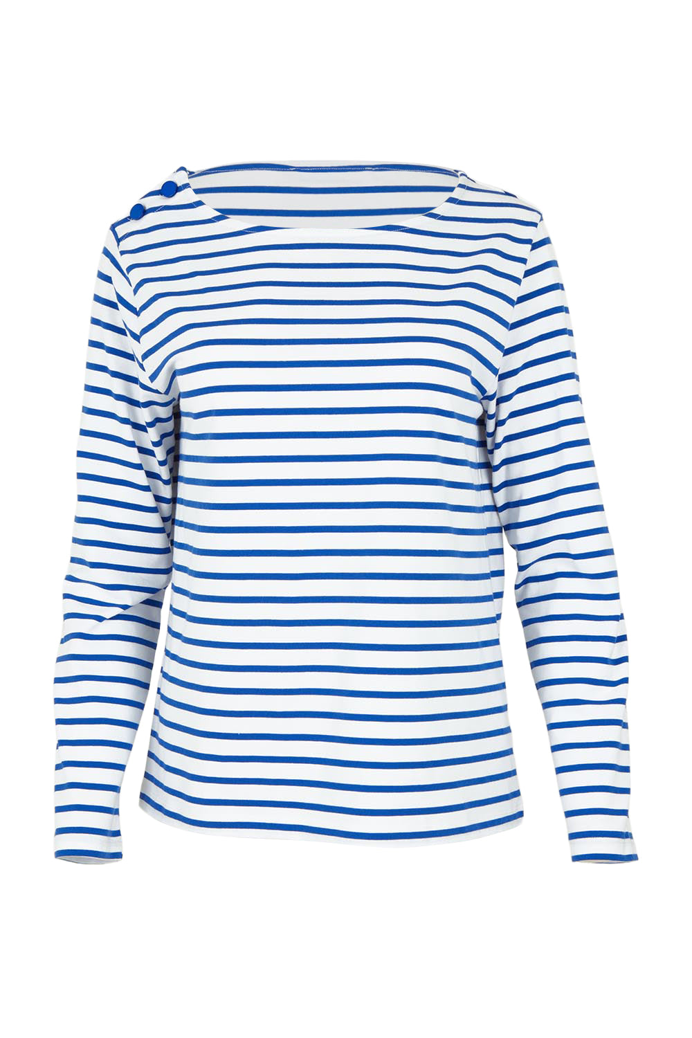 Product shot of the Cotton Stripe Long Sleeve Top in colour Whiteblue (Blue), from the front