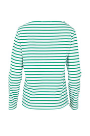 Product shot of the Cotton Stripe Long Sleeve Top in colour Whitegreen (Green), from the back