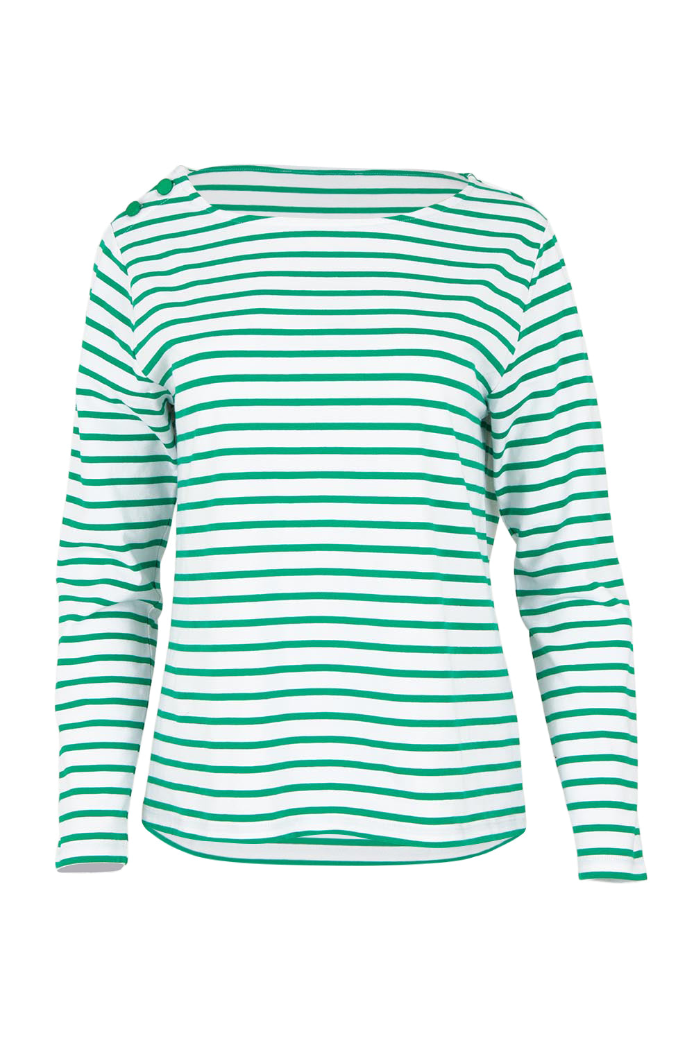 Product shot of the Cotton Stripe Long Sleeve Top in colour Whitegreen (Green), from the front