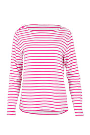 Product shot of the Cotton Stripe Long Sleeve Top in colour Whitepink (Pink), from the front