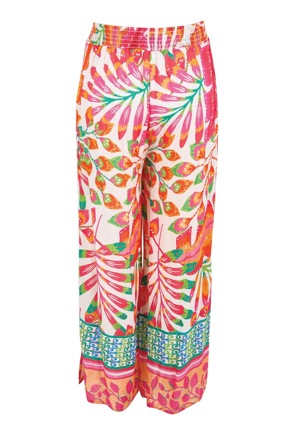 Product shot of the Wide Leg Pull On Pant – Fern in colour Fern, from the back