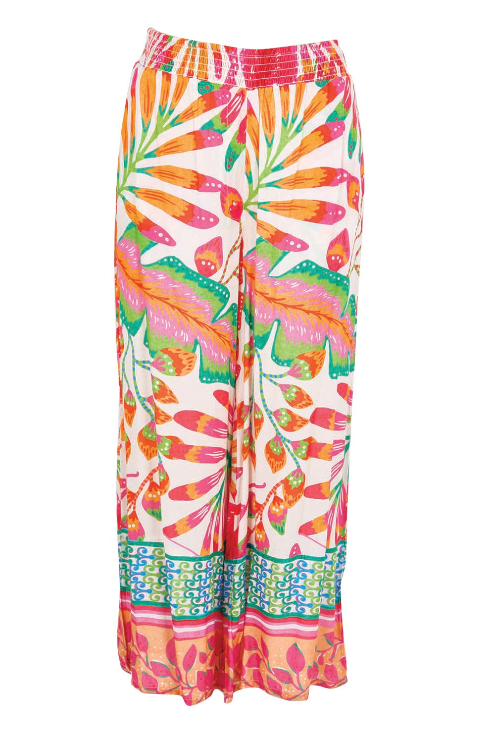 Product shot of the Wide Leg Pull On Pant – Fern in colour Fern, from the front