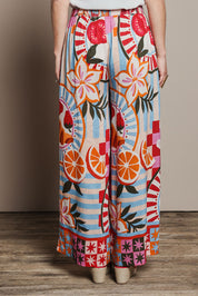 Model Katie wearing size 10 of the Wide Leg Pull On Pant in colour Picnic, from the back