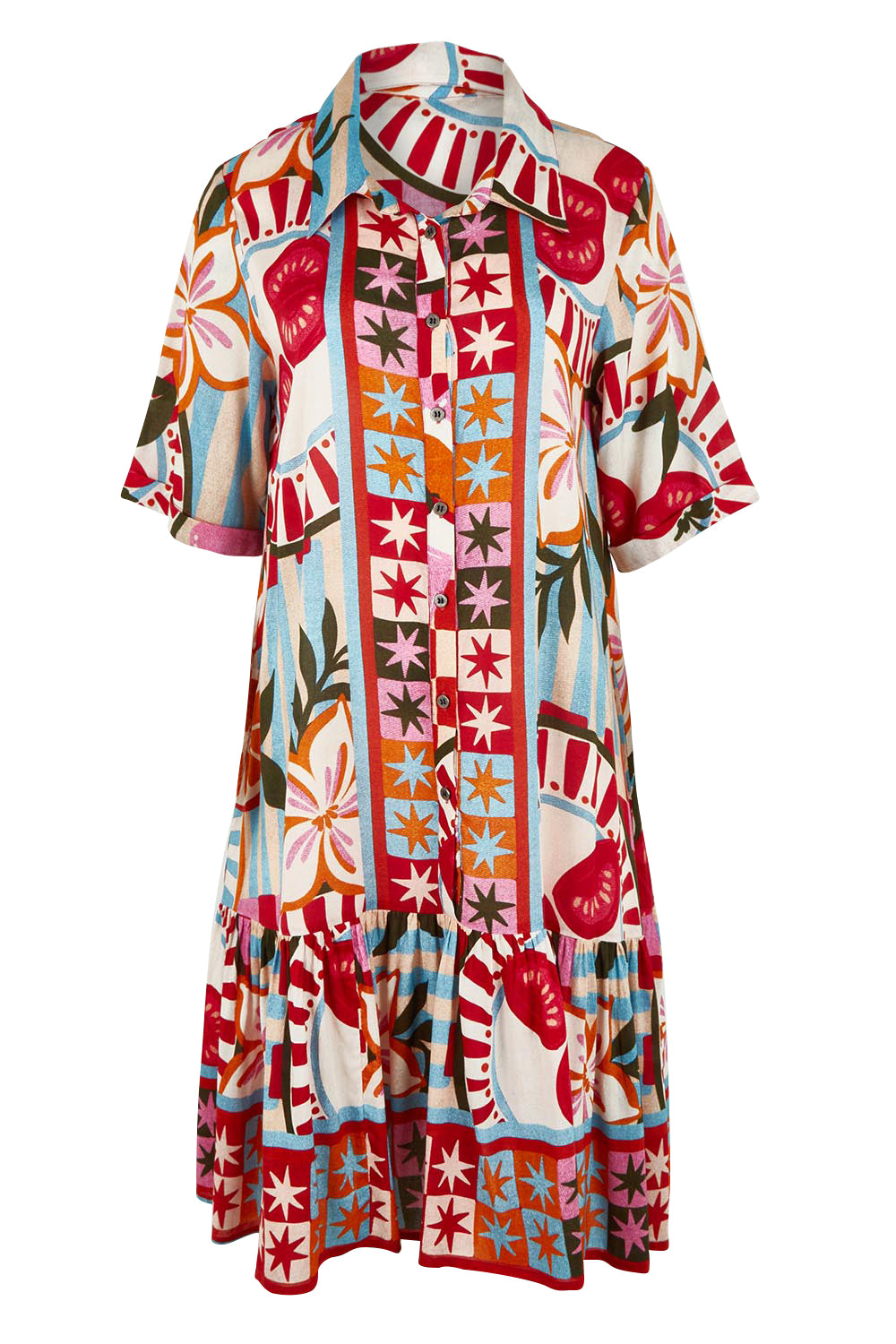 Product shot of the Button Up Dress in colour Picnic, from the front