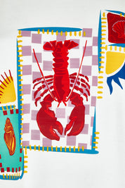 Product shot of the Printed Cotton Blend Tee in colour Lobster, detail