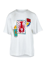 Product shot of the Printed Cotton Blend Tee in colour Lobster, from the front