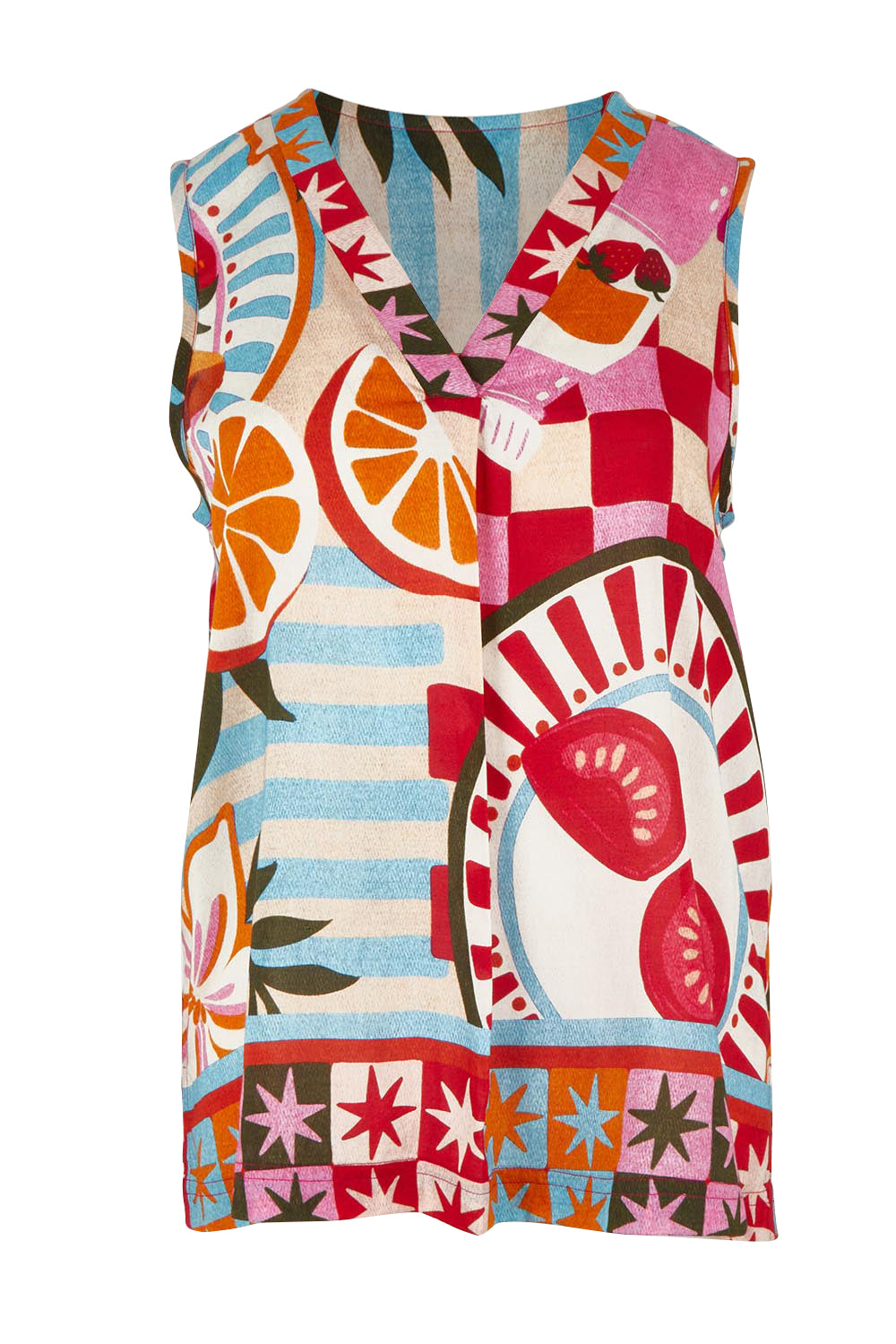 Product shot of the V Neck Tank in colour Picnic, from the front