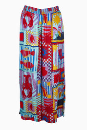 Product shot of the Straight Leg Pull On Pants in colour Lobster, from the front