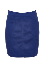 Product shot of the Cotton Stretch Pocket Skirt in colour Blue (Blue), from the front