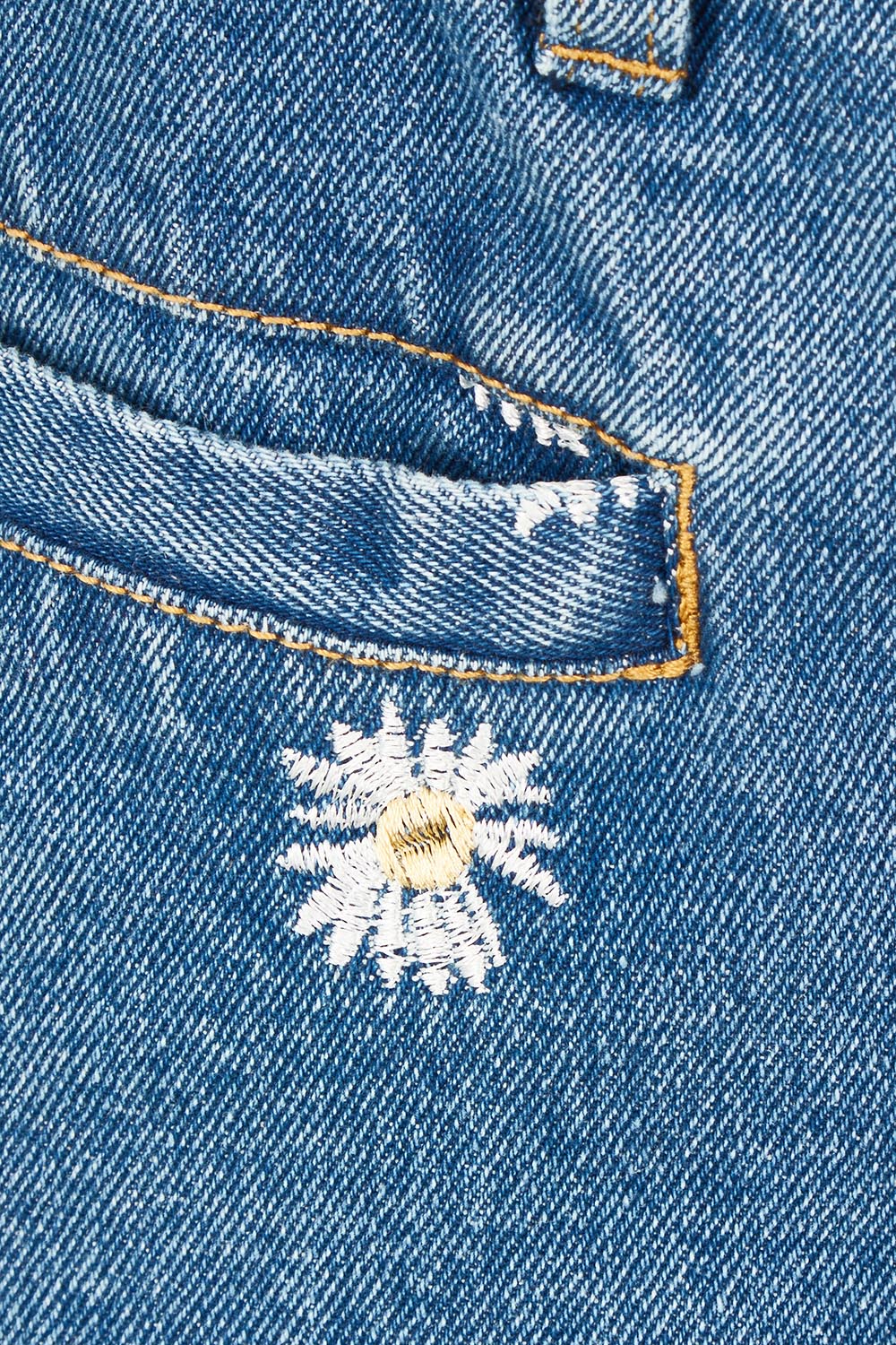 Product shot of the Daisy Cotton Crop Jean in colour Daisy (Blue), detail