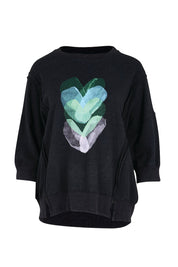 Product shot of the Heart 3/4 Sleeve Jumper – Blackblue in colour Blackblue, from the front
