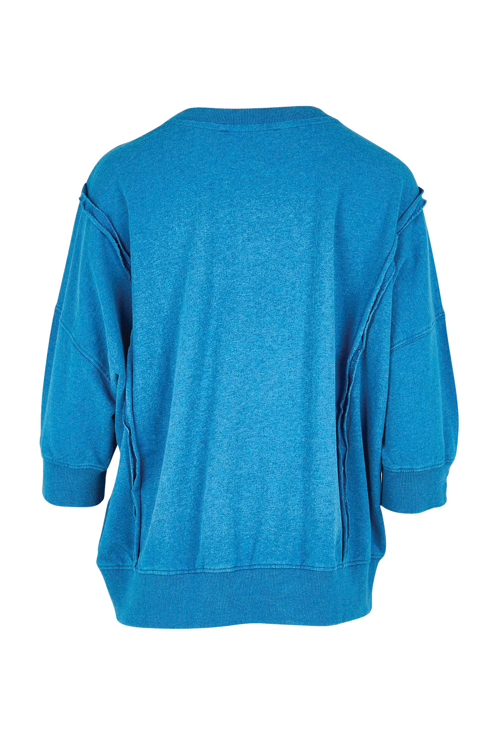 Product shot of the Heart 3/4 Sleeve Jumper – Bluebeige in colour Bluebeige, from the back