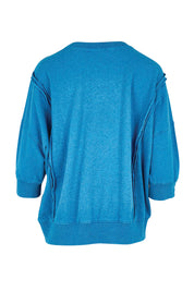 Product shot of the Heart 3/4 Sleeve Jumper – Bluebeige in colour Bluebeige, from the back