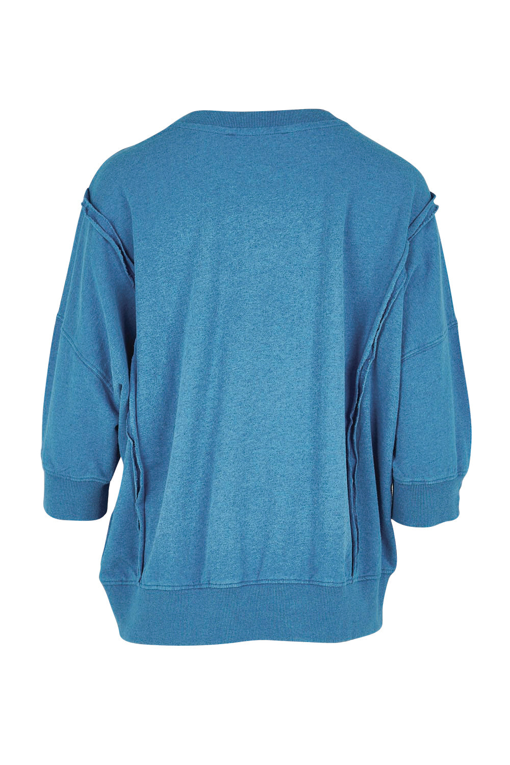 Product shot of the Heart Cotton 3/4 Sleeve Jumper – Bluebeige in colour Bluebeige, from the back