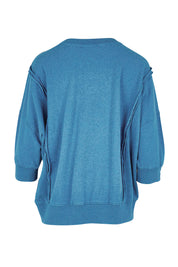 Product shot of the Heart Cotton 3/4 Sleeve Jumper – Bluebeige in colour Bluebeige, from the back