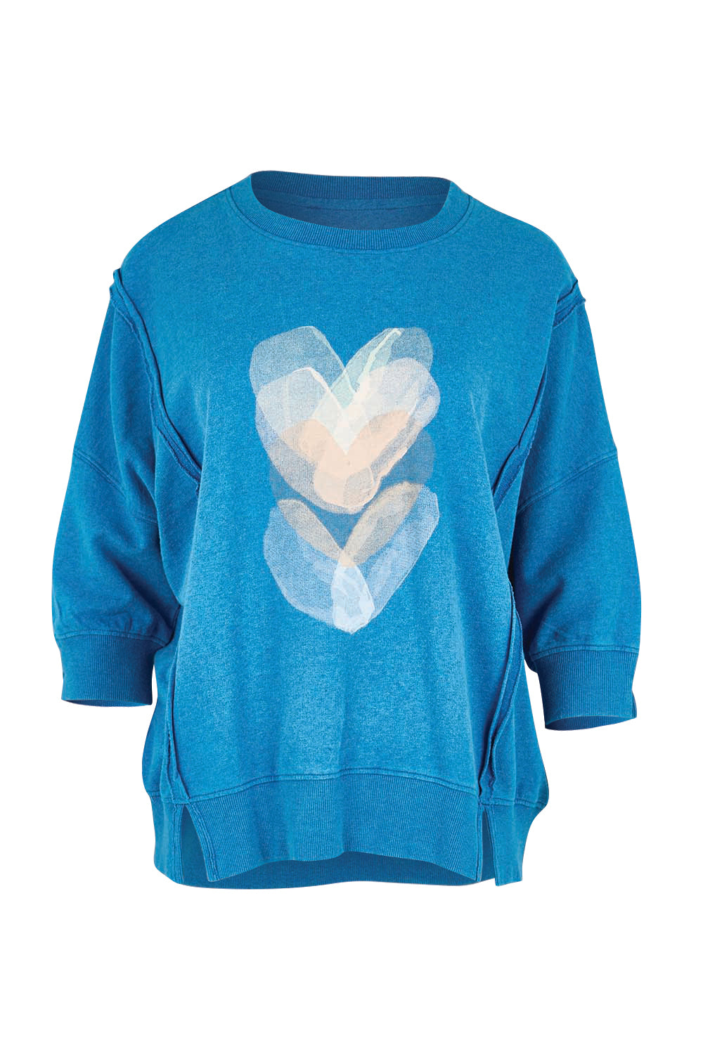 Product shot of the Heart 3/4 Sleeve Jumper – Bluebeige in colour Bluebeige, from the front