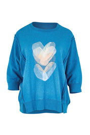 Product shot of the Heart 3/4 Sleeve Jumper – Bluebeige in colour Bluebeige, from the front