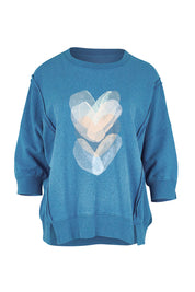 Product shot of the Heart Cotton 3/4 Sleeve Jumper – Bluebeige in colour Bluebeige, from the front