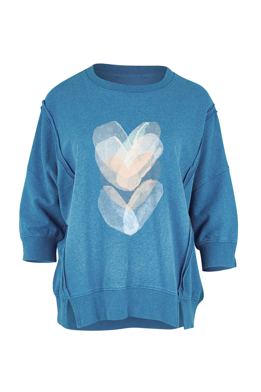 Product shot of the Heart Cotton 3/4 Sleeve Jumper – Bluebeige in colour Bluebeige, from the front